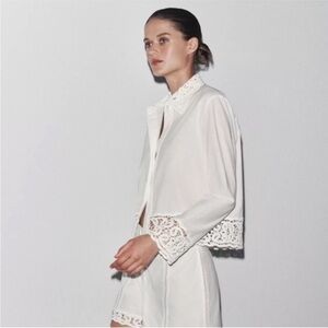 Zara Zw Collection Crochet  Lace Trim Shirt